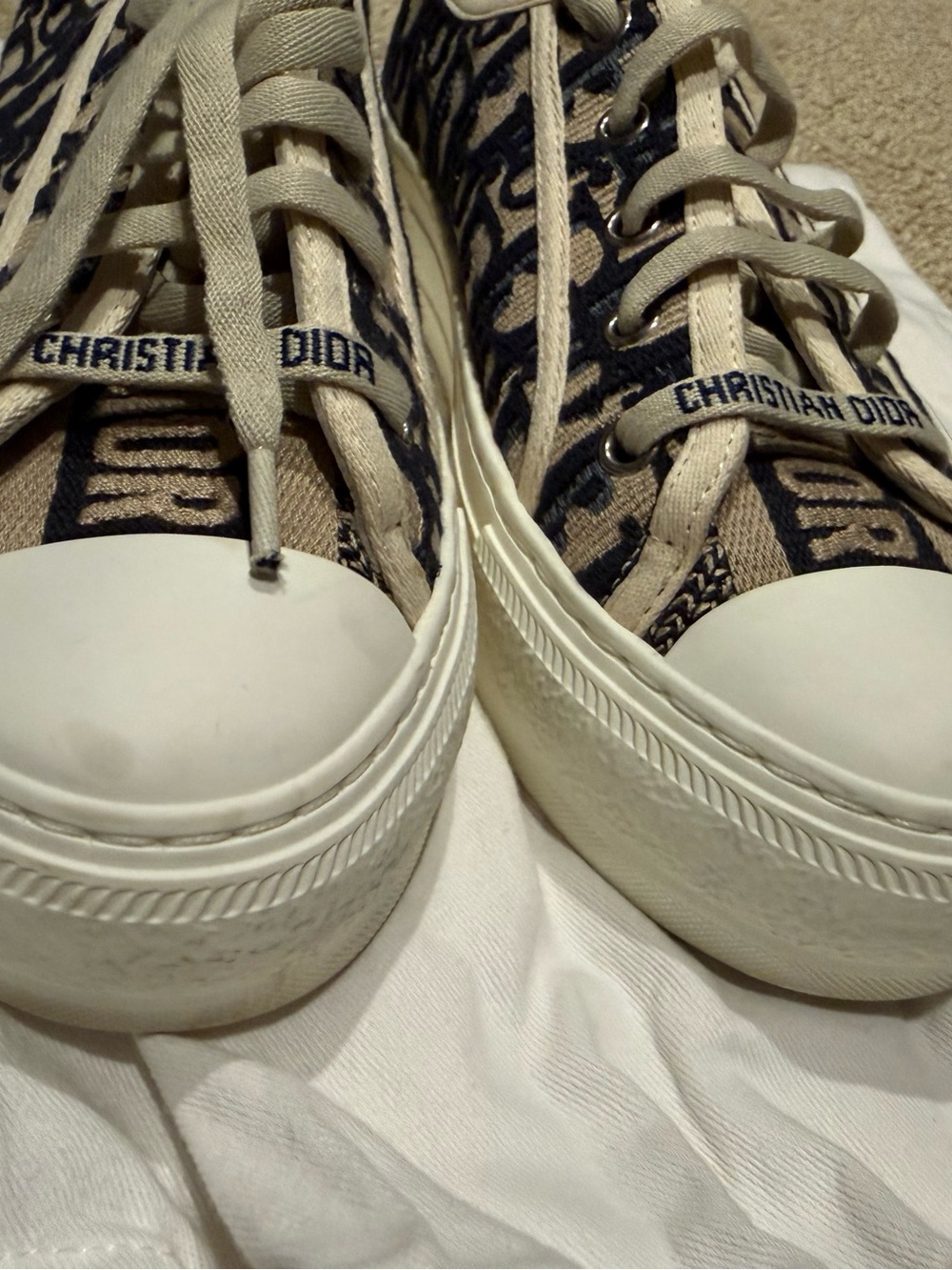 Dior Beige & Navy Logo Canvas Low-Top Sneakers